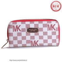 michael kors check logo continental zip around groot rood portefeuilles Store Hoenzadriel mbzy4167